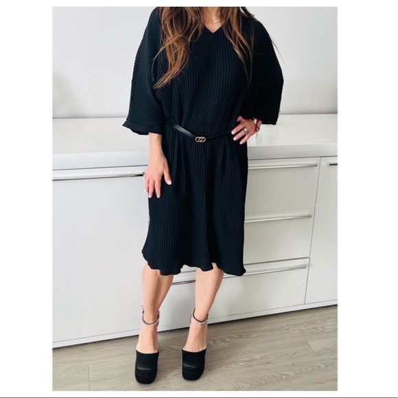 Made in Italy Stunning Chic and Stylish Pleated Dolman sleeve midi Dress - Picture 5 of 5